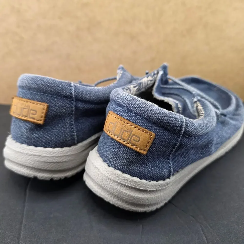 Hey Dude Wally Youth blue denim slip-on loafer shoes size 3